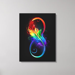 Toile Symbole d'infini avec plume arc-en-ciel