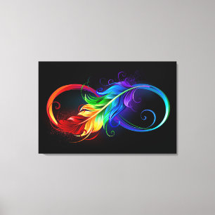 Toile Symbole d'infini avec plume arc-en-ciel