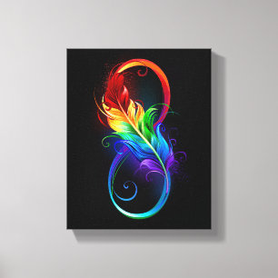 Toile Symbole d'infini avec plume arc-en-ciel