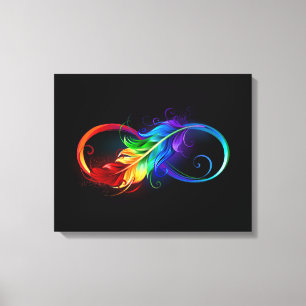 Toile Symbole d'infini avec plume arc-en-ciel