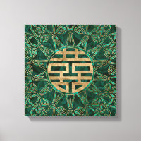 Symbole Double Bonheur Or et Malachite