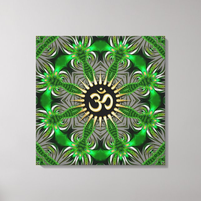 Toile Symbole vert Om Or Mandala (Recto)