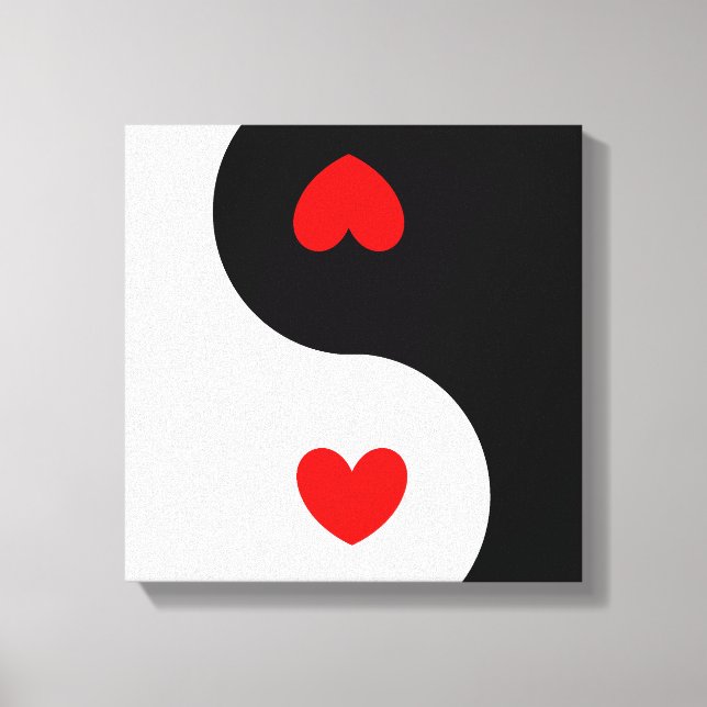 Toile Symbole Ying Yang Noir Blanc Rouge Coeurs Vague (Recto)