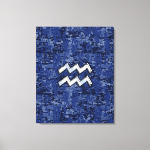Toile Symbole Zodiaque Aquarius sur camo numérique bleu