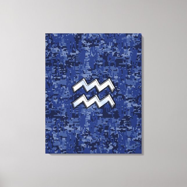 Toile Symbole Zodiaque Aquarius sur camo numérique bleu  (Recto)