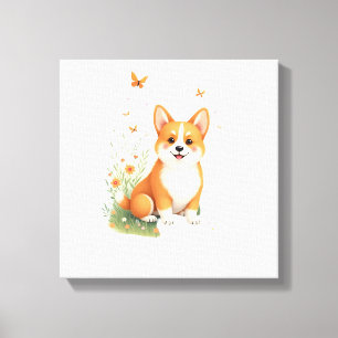 Toile T Shirt Akita Chien avec Fleur et Papillon