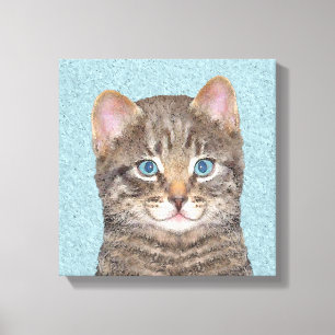 Toile Tabby Gris Peinture Chat - Cute Original Art Chat