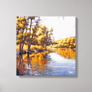 Toile Tableau de paysage de rivière d'automne