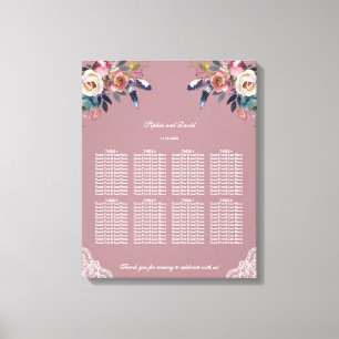 Toile Tableau de sièges à Mariage floral bleu Dusty Rose