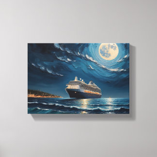 Toile Tableau Déco( Bateau de Croisière Sous La Lune)