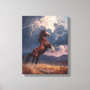 Toile Tableau d'un cheval cabré sous un orage éclairé