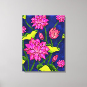 Toile Tableau indien Lotus (Kamal Talai, de style Pichwa