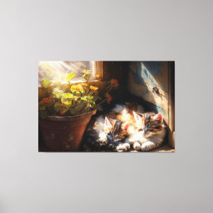 Toile Tableaux de chatons dans le jardin Peinture à l'hu