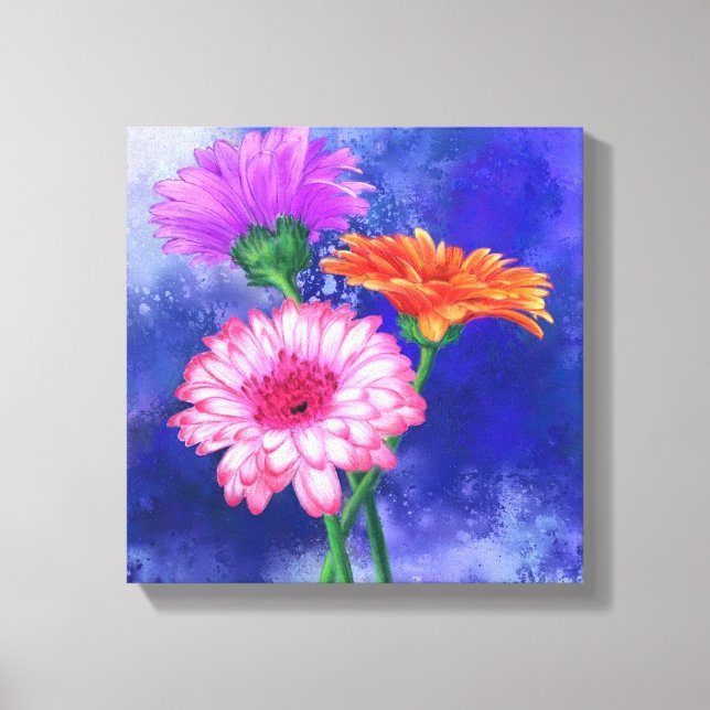 Toile Tableaux de trois couleurs Gerberas - Peinture (Recto)