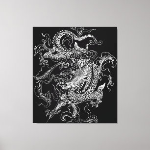 Toile Tableaux Dragon noir et blanc