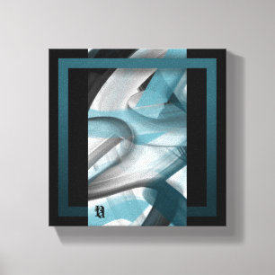 Toile Tablette d'art Abstrait de 8x8 po noir blanc bleu