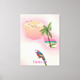 Toile Tahiti carte illustrée affiche de voyage