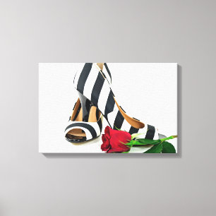 Toile talons hauts rayés avec rose rouge