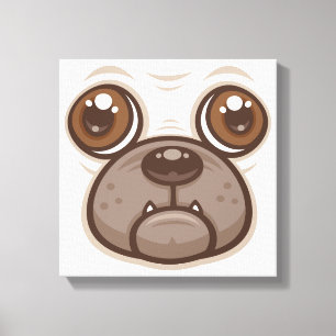 Toile Tasse Chien de Dessin Animé Tête de Pug Chiot