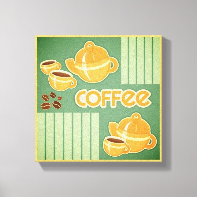Toile Tasses À Café, Cafetière Et Fèves De Café (Recto)