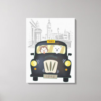 Toile Taxi de Londres noir conduit par des chiens