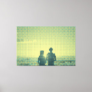 Toile Tech Black&Cyan Halftone Effet Couple Beach