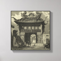 Temple impérial asiatique en noir et blanc
