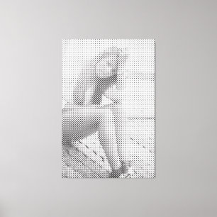 Toile Tender Black Halftone Effet Sitting Girl