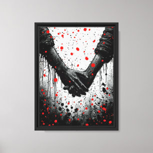Toile Tenir les mains en rouge et en noir