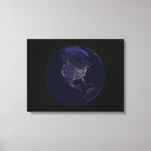 Toile Terre entière la nuit montrant les lumières de la