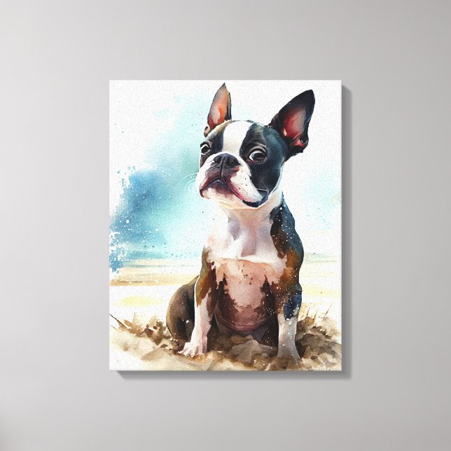 Toile Terrier De Boston Sur La Plage (Recto)