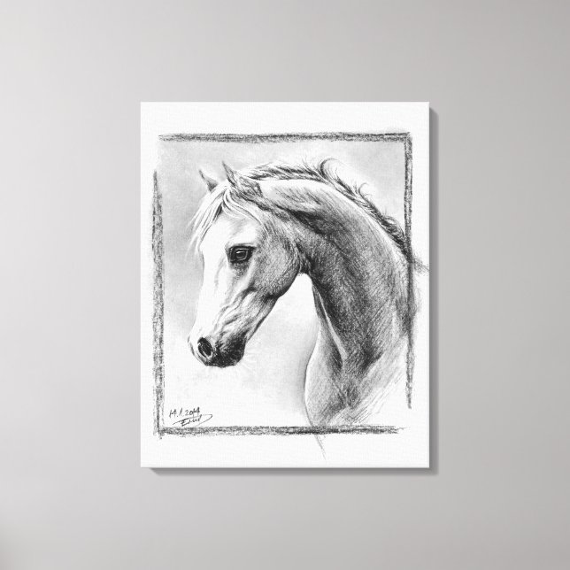 Toile Tête de cheval Dessin de charbon de bois Art équin (Recto)