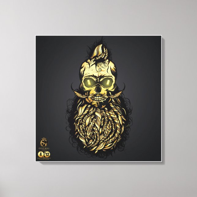 Toile Tête de mort hipster skulls barbu et moustachu or  (Recto)