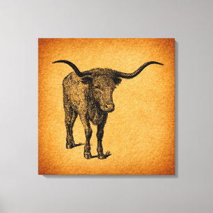 Toile Texas Longhorn Bull Rustic Vintage Western