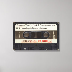 Toile Texte fait sur commande/rétro cassette de musique