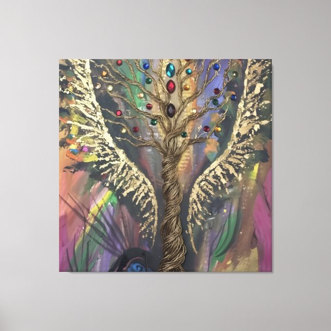 Toile Th Divine Tree Of Life celestial wings and jewels  (Recto)