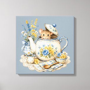 Toile Théière Fantaisiste Maison de Souris Cottagecore F