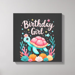 Toile Thème de fête d'anniversaire Tortue de mer Fille d