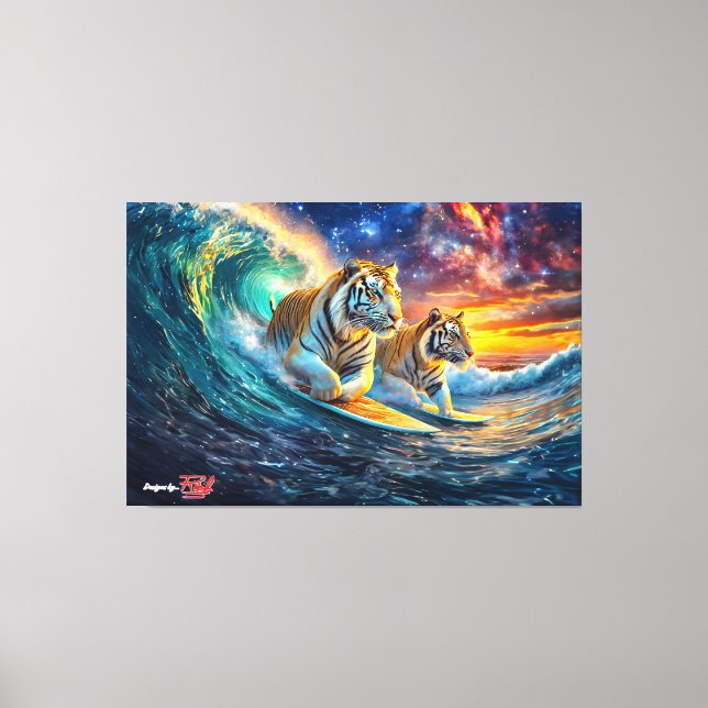 Toile Tigers Surfing Space Design par Rich AMeN Gill (Recto)