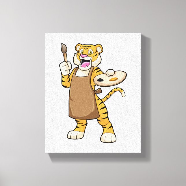 Toile Tigre à la peinture avec peinture et pinceau (Recto)