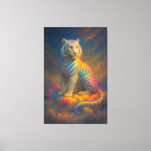 Toile Tigre Blanc Arc-en-Ciel Céleste – Peinture d'Art F
