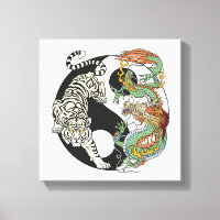 Tigre blanc contre dragon vert dans le Yin yang c
