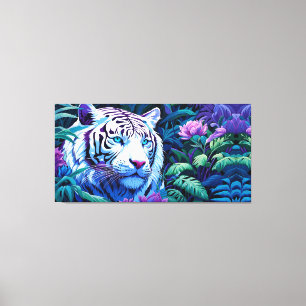 Toile Tigre blanc en fleurs violettes