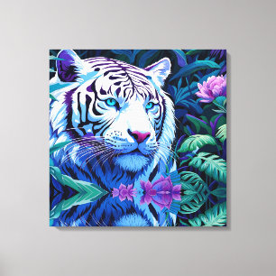 Toile Tigre blanc en fleurs violettes