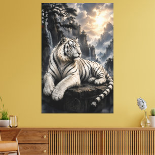 Toile Tigre Blanc Majestueux dans une Vallée Brumeuse