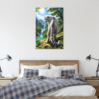 Toile Tigre blanc par les cascades | Majestueux Tigre Bl