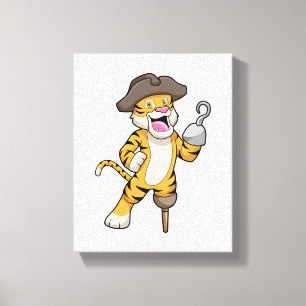 Toile Tigre comme pirate avec jambe en bois et main croc