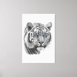 Toile Tigre - Dessin au crayon avec les yeux bleus