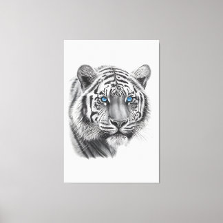 Toile Tigre - Dessin au crayon avec les yeux bleus