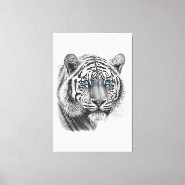 Toile Tigre - Dessin au crayon avec les yeux bleus (Recto)